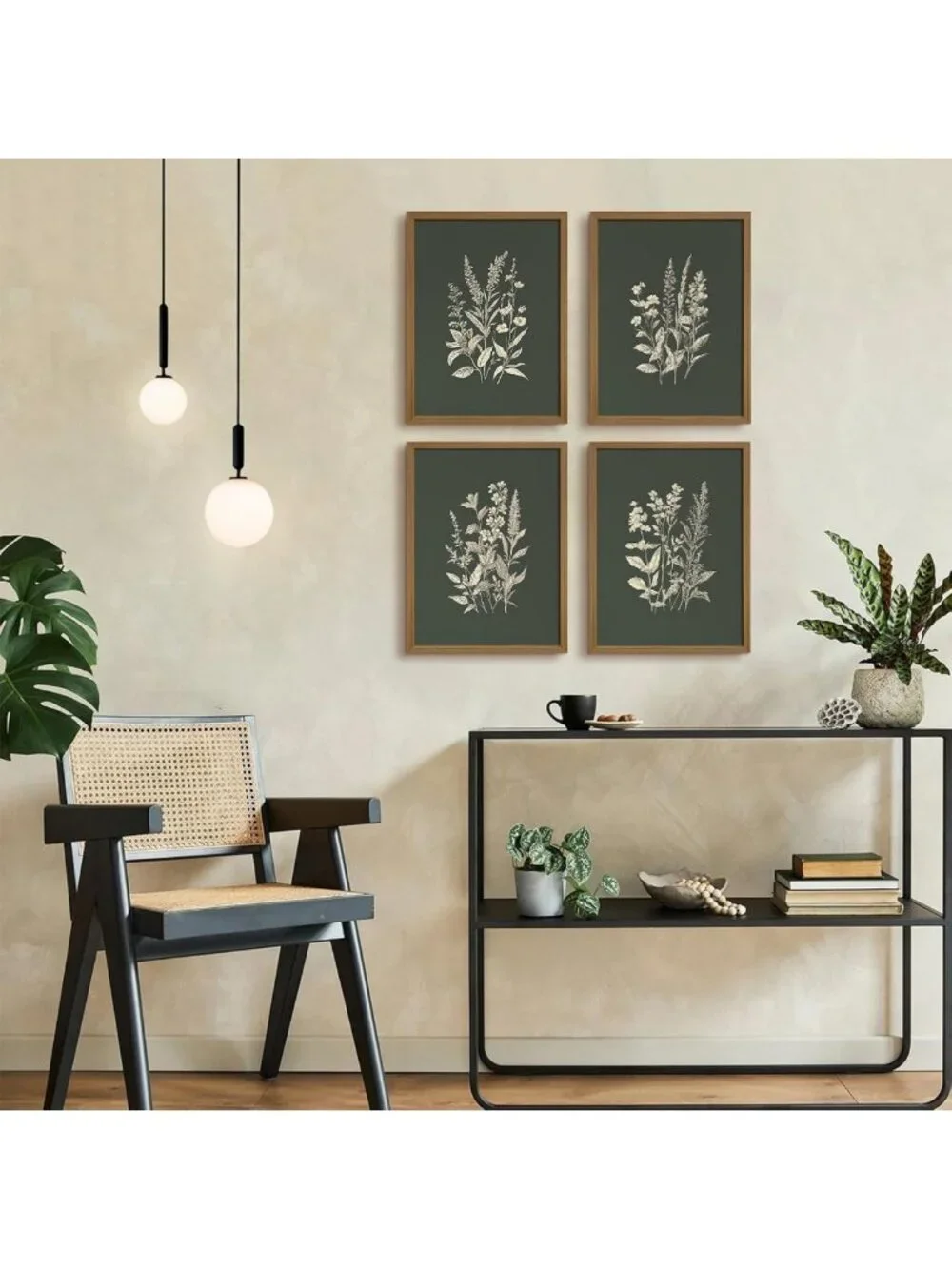 Vintage Floral Wall Art Set of 4 - Rustic Botanical Canvas Prints for Home Decor